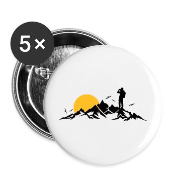 Natur - Berge Wanderer - Buttons groß 56 mm (5er Pack) - Weiß - Vorne
