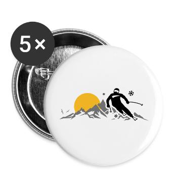 Winter - Skifahrer Berge - Buttons groß 56 mm (5er Pack) - Weiß - Vorne