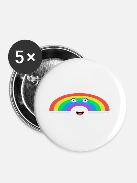 Lebhafte Regenbogenanimation - Buttons groß 56 mm (5er Pack) - Weiß
