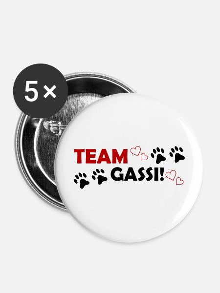 Team Gassi - Buttons groß 56 mm (5er Pack) - Weiß