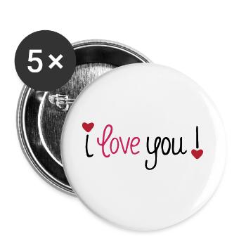 Valentinstag I Love You Hearts - Buttons groß 56 mm (5er Pack) - Weiß - Vorne