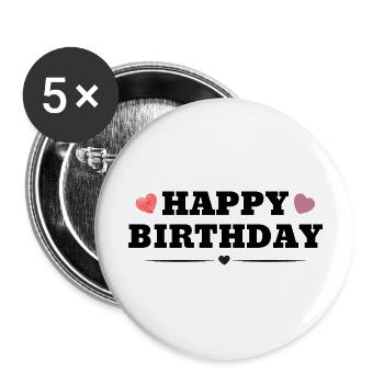 Happy Birthday - Buttons large 2.2''/56 mm (5-pack) - white - Front