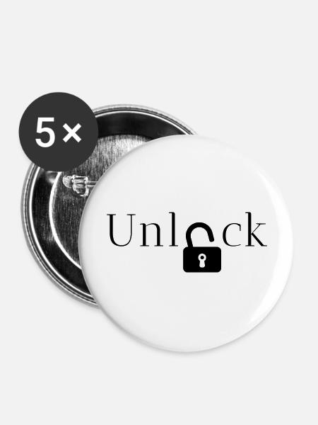 Geschenkidee freischalten - Buttons groß 56 mm (5er Pack) - Weiß