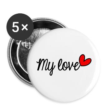 LOVE. JUST MARRIED. SAINT VALENTIN. EVJF. MY LOVE - Lot de 5 grands badges (56 mm) - blanc - Devant