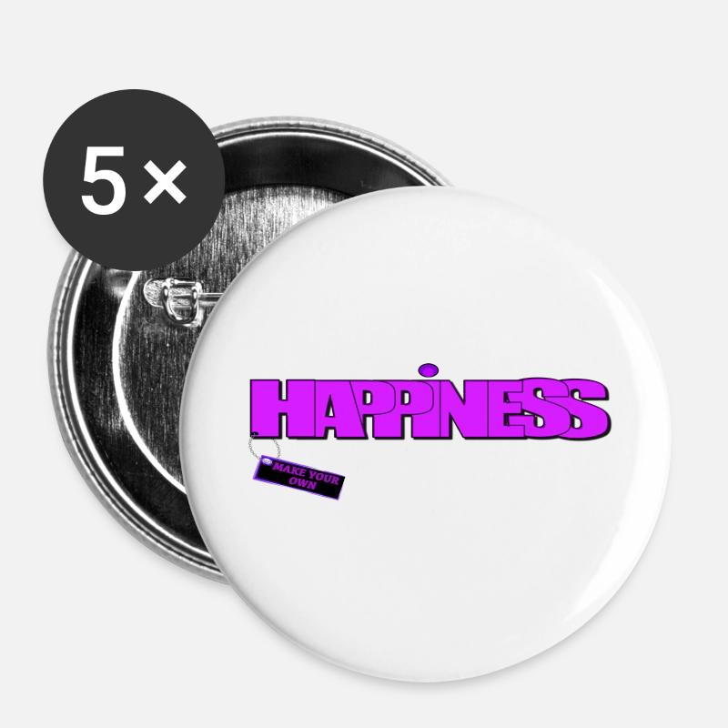 MAKE YOUR HAPPINESS "PURPLE" - Buttons large 2.2''/56 mm (5-pack) - white