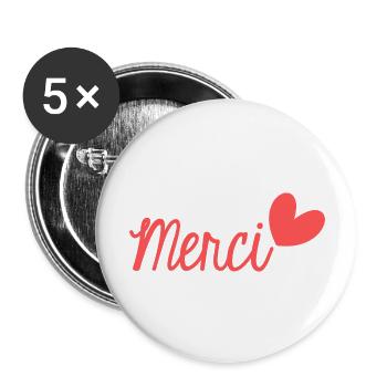 MERCI. THANKS. THANK YOU. ANNIVERSAIRE. NAISSANCE. - Lot de 5 grands badges (56 mm) - blanc - Devant