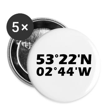 Widnes Koordinaten - Buttons groß 56 mm (5er Pack) - Weiß - Vorne