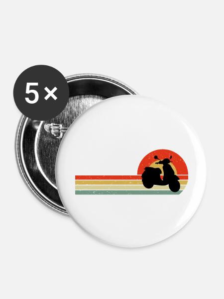 Roller Fahrer Roller Motorrad Vintage Retro - Buttons groß 56 mm (5er Pack) - Weiß