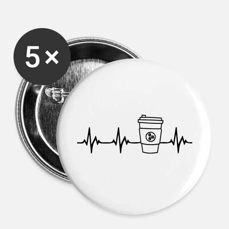 coffee Heartbeat - Buttons large 2.2''/56 mm (5-pack) - white