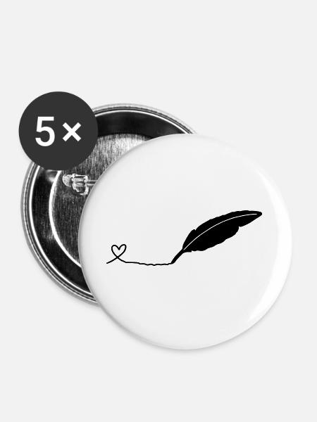 schreibende Feder - Buttons groß 56 mm (5er Pack) - Weiß