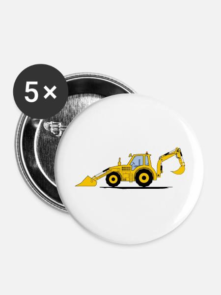 Traktor Bagger Baggerschlepper - Buttons groß 56 mm (5er Pack) - Weiß