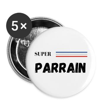super parrain - t-shirt assorti - Lot de 5 grands badges (56 mm) - blanc - Devant