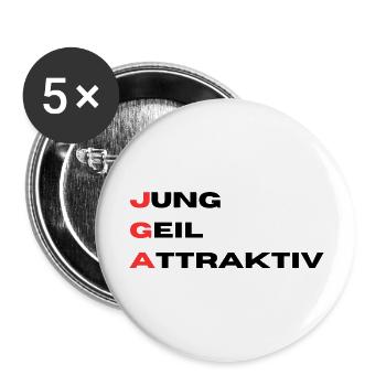 JGA Jung Geil Attraktiv - Buttons groß 56 mm (5er Pack) - Weiß - Vorne