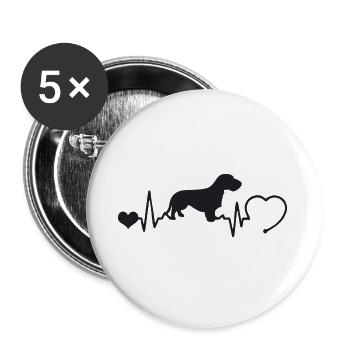 Rauhaardackel mit Herzschlag - Buttons groß 56 mm (5er Pack) - Weiß - Vorne