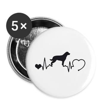Rottweiler mit Herzschlag - Buttons groß 56 mm (5er Pack) - Weiß - Vorne