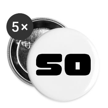 50. 50 ANS. 50e ANNIVERSAIRE. ANNIVERSAIRE 50 ANS. - Lot de 5 grands badges (56 mm) - blanc - Devant