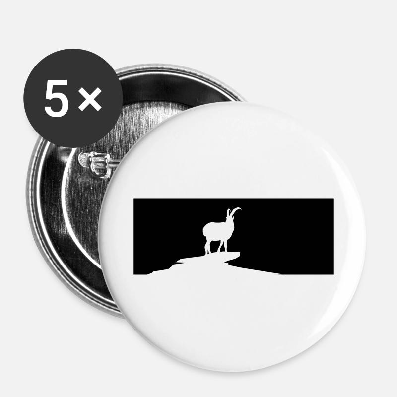 Chèvre - (2) - Lot de 5 grands badges (56 mm) - blanc