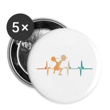 Herzschlag-Fitnessstudio - Buttons groß 56 mm (5er Pack) - Weiß - Vorne