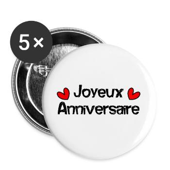 JOYEUX ANNIVERSAIRE - Lot de 5 grands badges (56 mm) - blanc - Devant