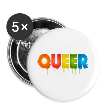 Queer Typografie Pride-Monat Gleiche Rechte LGBTQ - Buttons groß 56 mm (5er Pack) - Weiß - Vorne
