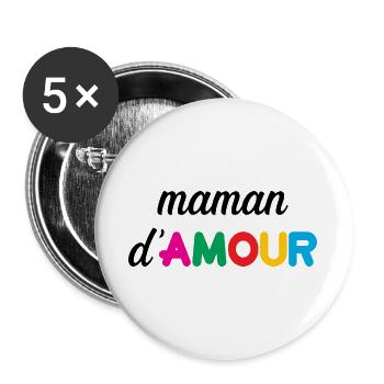 Maman d'Amour - Muttertag - Buttons groß 56 mm (5er Pack) - Weiß - Vorne