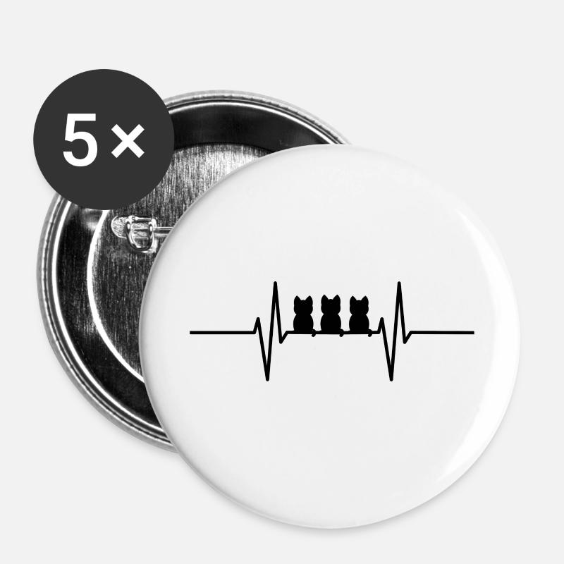 Herzschlag mit süßen Katzen - Buttons groß 56 mm (5er Pack) - Weiß