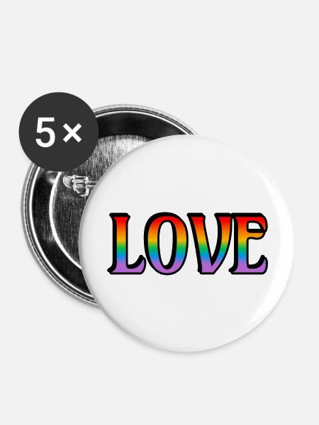 Retro Regenbogen Liebe - Buttons groß 56 mm (5er Pack) - Weiß