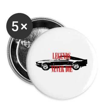 Legends Never Die – Kräftige Retro-Textgrafik - Buttons groß 56 mm (5er Pack) - Weiß - Vorne
