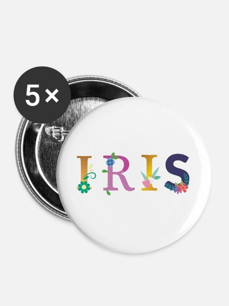 IRIS Name mit Blumen geschmückt - Buttons groß 56 mm (5er Pack) - Weiß