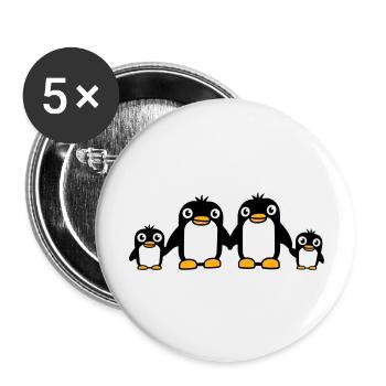4 pingouins papa maman deux enfants bébé mains tenant - Lot de 5 grands badges (56 mm) - blanc - Devant