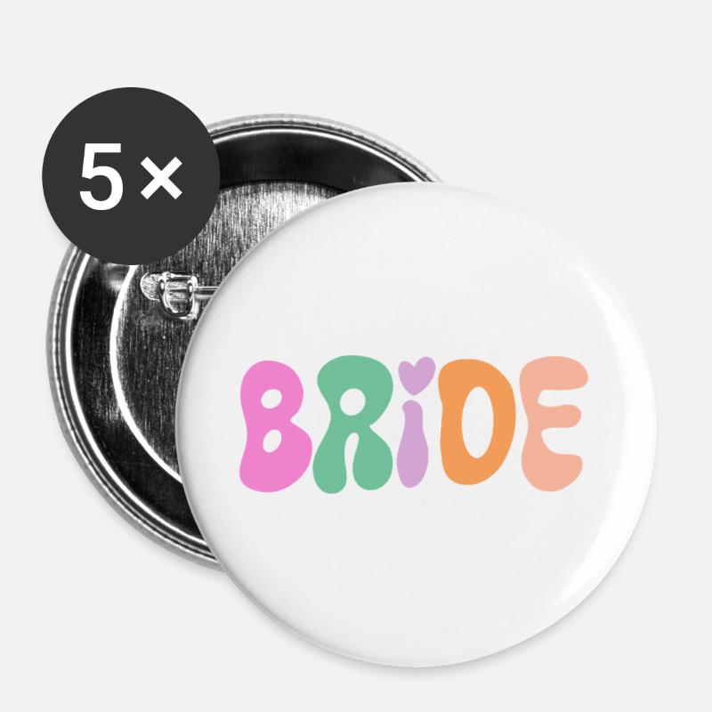 Braut - Buttons groß 56 mm (5er Pack) - Weiß