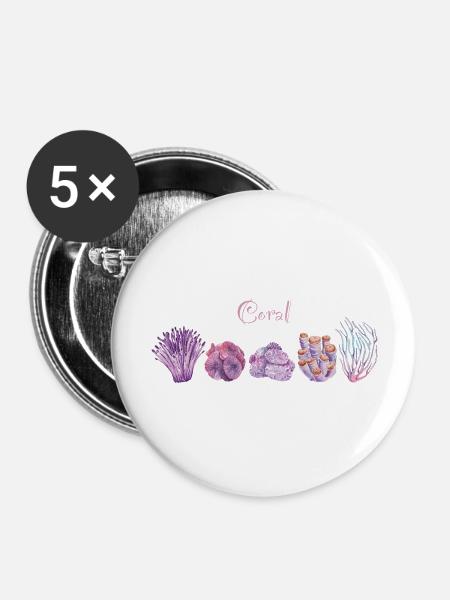 Lebendige Korallenriff-Kunst - Buttons groß 56 mm (5er Pack) - Weiß