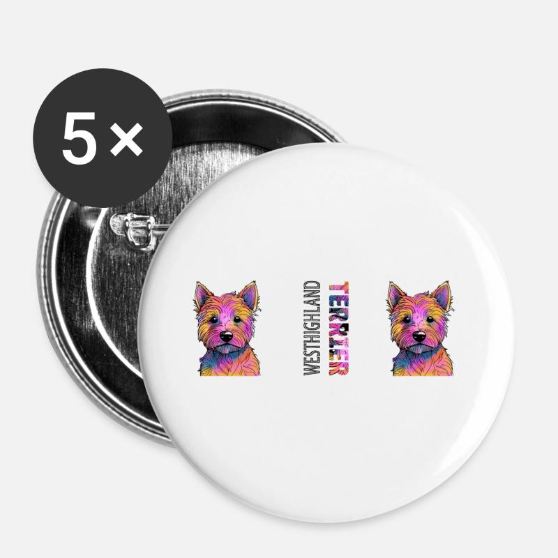 West Highland Terrier - Buttons groß 56 mm (5er Pack) - Weiß