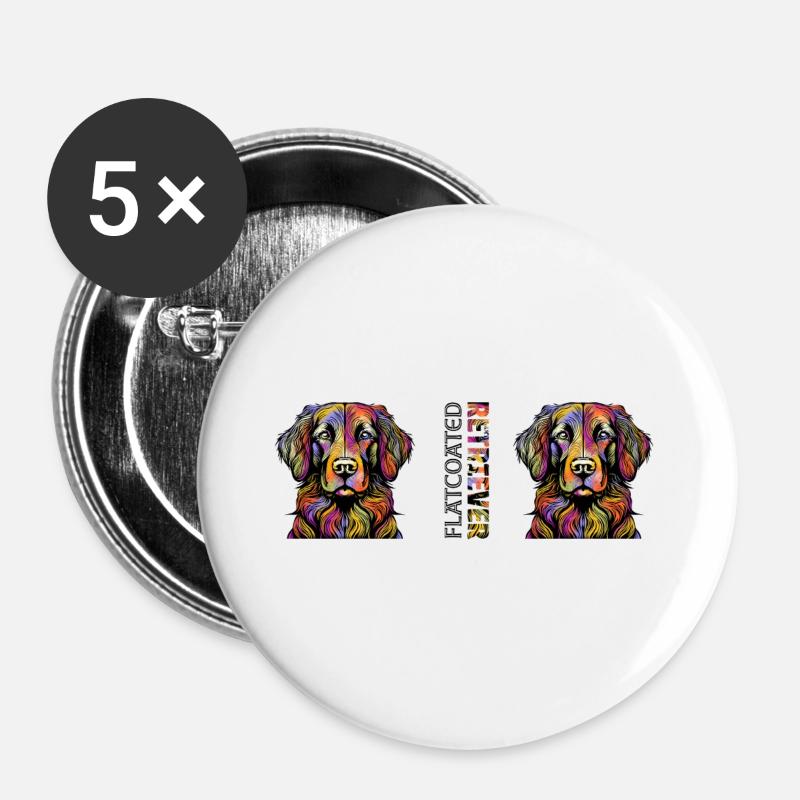 Flat Coated Retriever - Buttons groß 56 mm (5er Pack) - Weiß