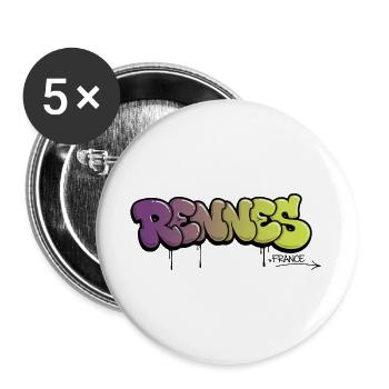 Rennes Graffiti Schriftzug mit Farbverlauf - Buttons groß 56 mm (5er Pack) - Weiß - Vorne