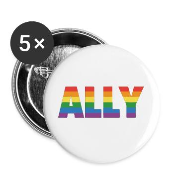 ALLY – Design arc-en-ciel pour les partisans LGBTQ+ - Lot de 5 grands badges (56 mm) - blanc - Devant