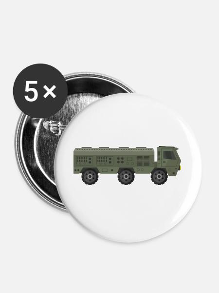 Militär-LKW - Buttons groß 56 mm (5er Pack) - Weiß