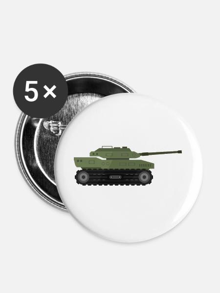 Militärpanzer - Buttons groß 56 mm (5er Pack) - Weiß