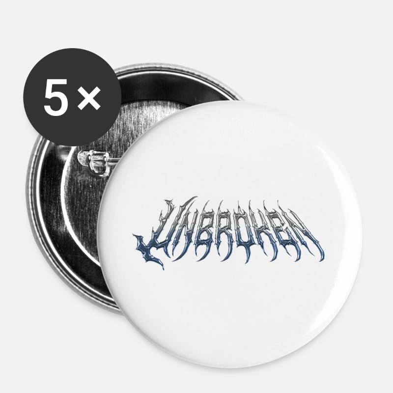 Unbroken – kaltmetallischer Chromtext - Buttons groß 56 mm (5er Pack) - Weiß