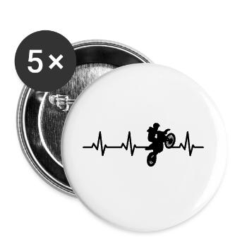 Herzlinie Motocross Fahrer - Buttons groß 56 mm (5er Pack) - Weiß - Vorne