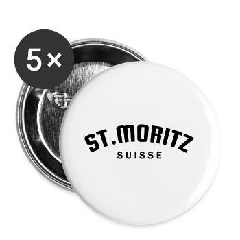 St. Moritz - Suisse - Switzerland - Swiss - Lot de 5 grands badges (56 mm) - blanc - Devant