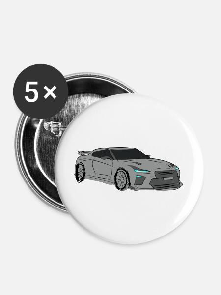 Sportwagen Silhouette Neon Highlights - Buttons groß 56 mm (5er Pack) - Weiß