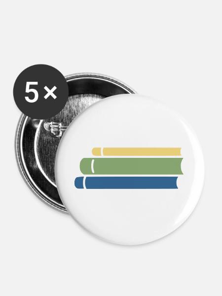 Bücherstapel Bunt Flat Design - Buttons groß 56 mm (5er Pack) - Weiß