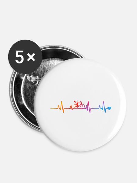 Radfahrer im Herzrhythmus Gradient - Buttons groß 56 mm (5er Pack) - Weiß