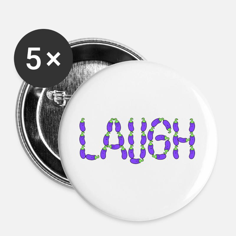 Eggplant laugh - Buttons large 2.2''/56 mm (5-pack) - white