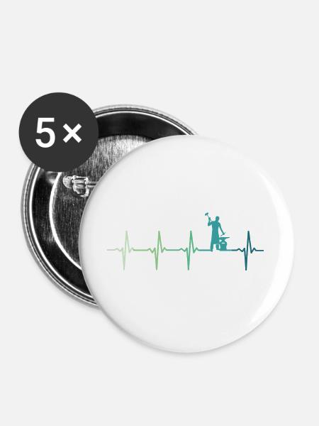 Schmiedhammer, Herzschlag, Metallarbeiter - Buttons groß 56 mm (5er Pack) - Weiß