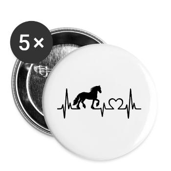 Cheval frison Friesländer Heartbeat Friesland - Lot de 5 grands badges (56 mm) - blanc - Devant