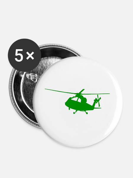 Helikopter-Silhouette - Buttons groß 56 mm (5er Pack) - Weiß