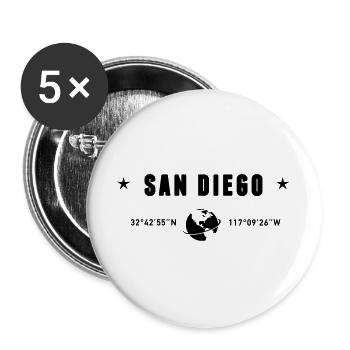 San Diego, Californie, Coordonnées de la Terre - Lot de 5 grands badges (56 mm) - blanc - Devant