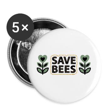  Save Bees Bienen Blumen Naturschutz Imker - Buttons groß 56 mm (5er Pack) - Weiß - Vorne